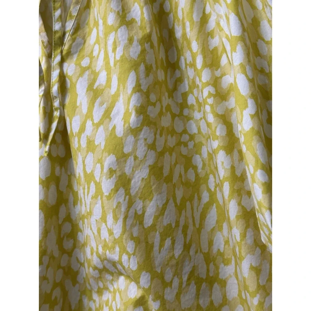 WhoWhatWear Blouse Womens Large Yellow White Animal Print Puff Sleeves Tie Back
